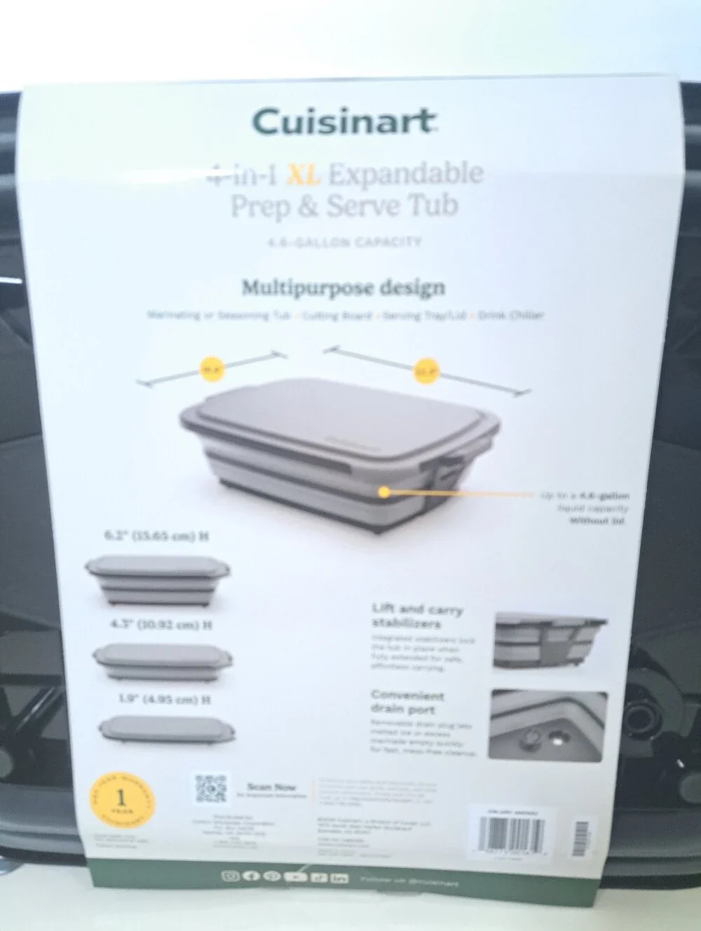 Cuisinart 4-in-1 XL 4.6 Gallon Expandable Prep and Serve Tub Adjustable Height